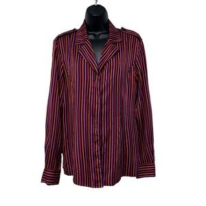 DANA B and KAREN silk princess cut striped long sleeve blouse | size 14